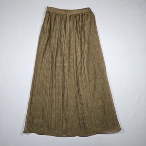 Zara Bronze Gold Crinkle Plissé Pleated Midi Skirt XS